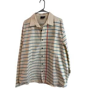 Mifland 100% Cotton Looseleaf Shirt Sz 2XL Button Down White Ivory Blue GREAT